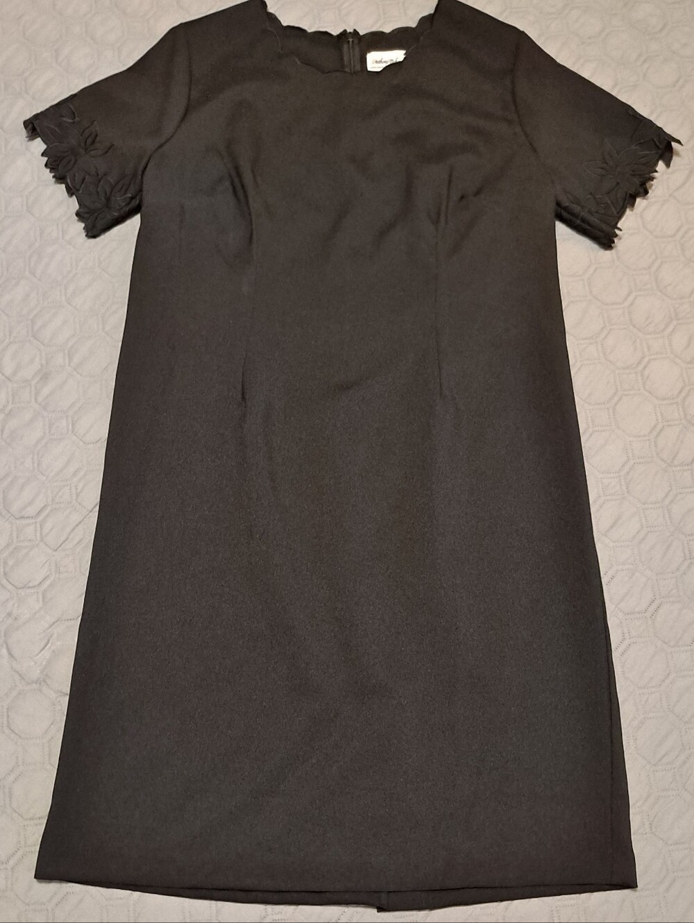 Anthony Richards Black Shift Dress with Scallop Sleeve Detail - 16W